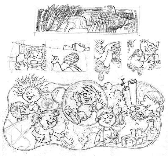 After studying Jon's notes and drawings, I sent off some roughs for approval.