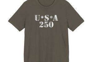 USA 250 Military Stencil Graphic Tee — Patriotic Vintage Casual T‑Shirt